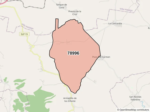 Mapa del código postal 78996, Armadillo de los Infante, San Luis Potosí