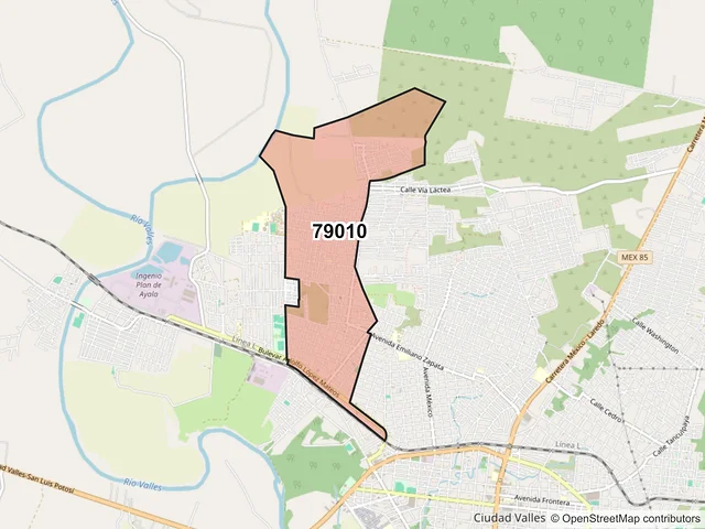 Mapa del código postal 79010, Ciudad Valles, San Luis Potosí