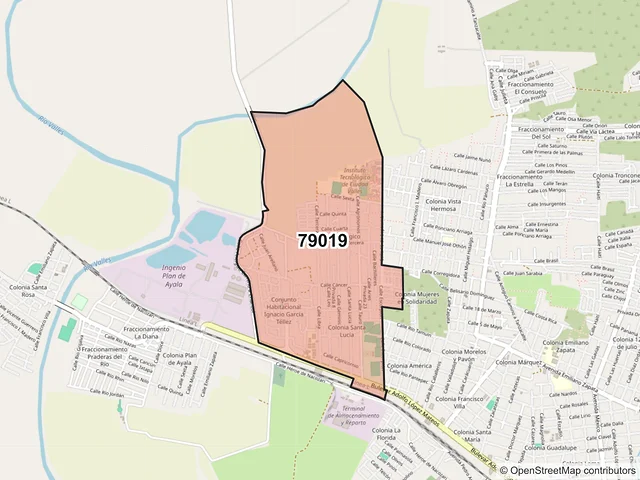 Mapa del código postal 79019, Ciudad Valles, San Luis Potosí