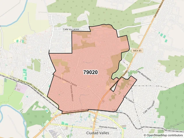 Mapa del código postal 79020, Ciudad Valles, San Luis Potosí