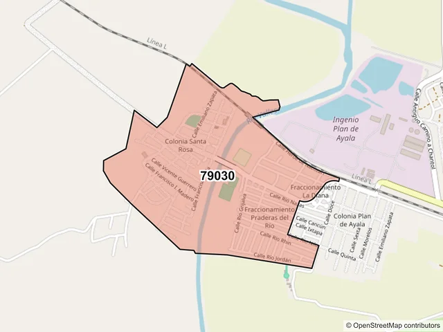 Mapa del código postal 79030, Ciudad Valles, San Luis Potosí