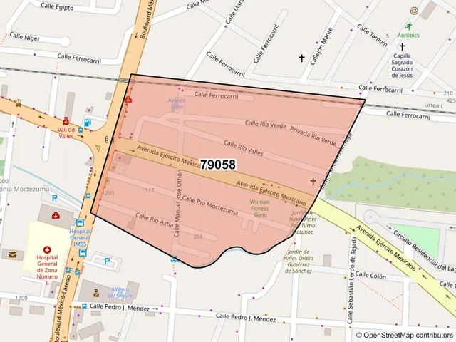 Mapa del código postal 79058, Ciudad Valles, San Luis Potosí