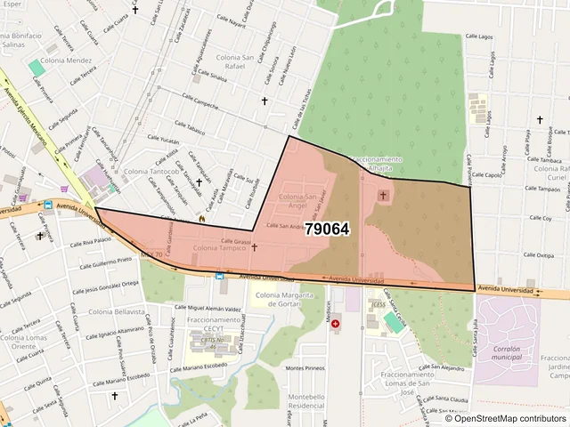 Mapa del código postal 79064, Ciudad Valles, San Luis Potosí