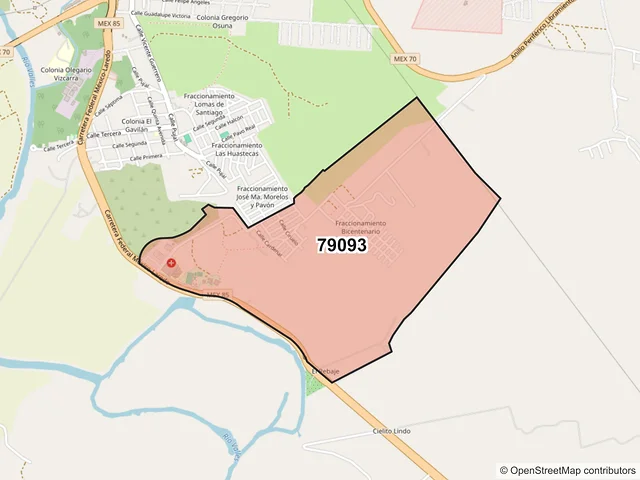 Mapa del código postal 79093, Ciudad Valles, San Luis Potosí
