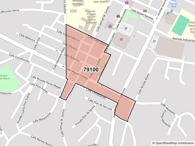 Mapa del código postal 79100, Ebano, San Luis Potosí