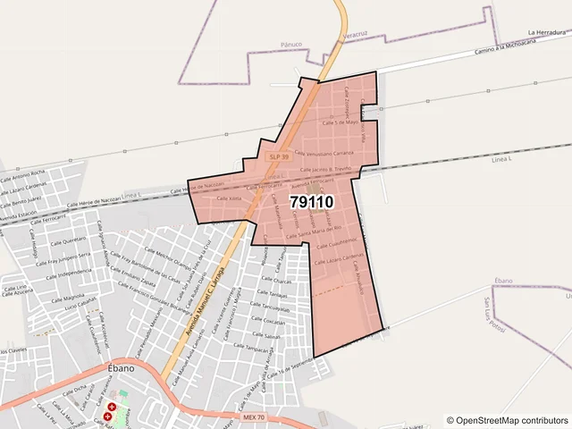 Mapa del código postal 79110, Ebano, San Luis Potosí