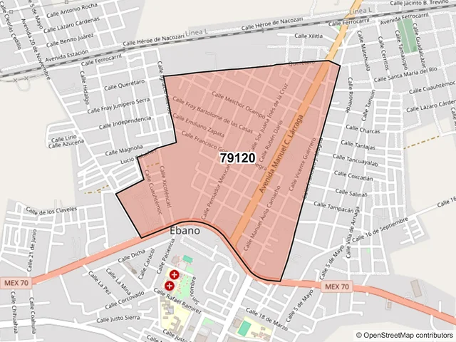 Mapa del código postal 79120, Ebano, San Luis Potosí