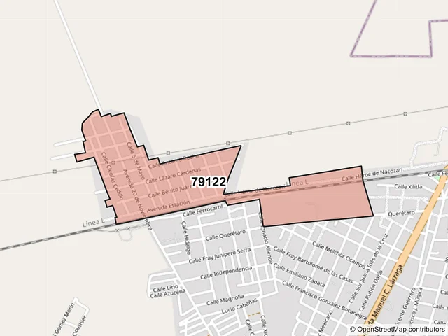 Mapa del código postal 79122, Ebano, San Luis Potosí
