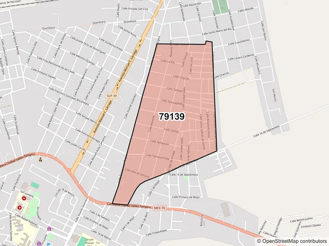 Mapa del código postal 79139, Ebano, San Luis Potosí