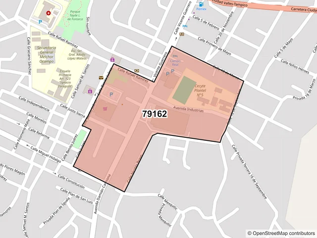 Mapa del código postal 79162, Ebano, San Luis Potosí