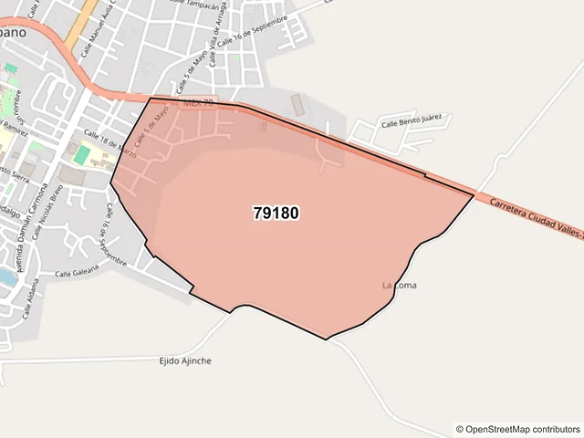 Mapa del código postal 79180, Ebano, San Luis Potosí