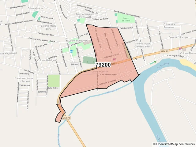 Mapa del código postal 79200, Tamuín, San Luis Potosí