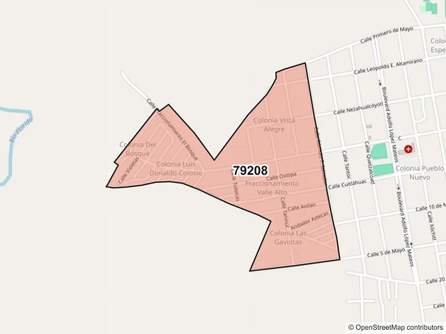 Mapa del código postal 79208, Tamuín, San Luis Potosí
