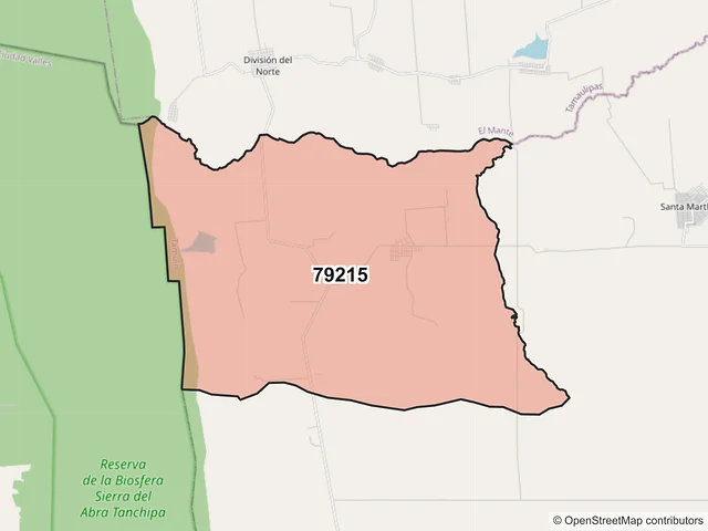 Mapa del código postal 79215, Tamuín, San Luis Potosí