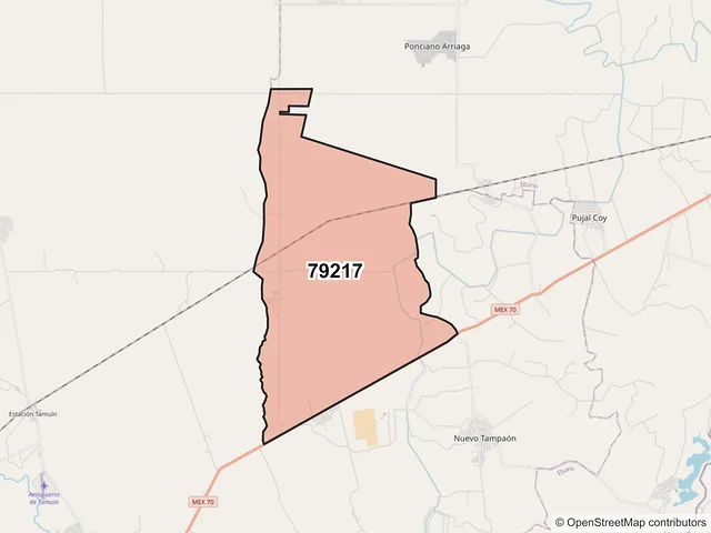 Mapa del código postal 79217, Tamuín, San Luis Potosí