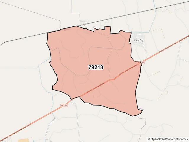 Mapa del código postal 79218, Tamuín, San Luis Potosí