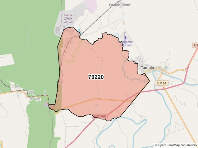 Mapa del código postal 79220, Tamuín, San Luis Potosí