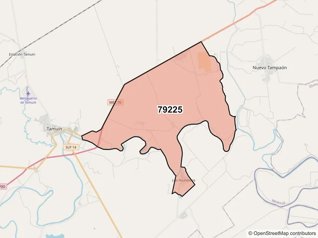 Mapa del código postal 79225, Tamuín, San Luis Potosí