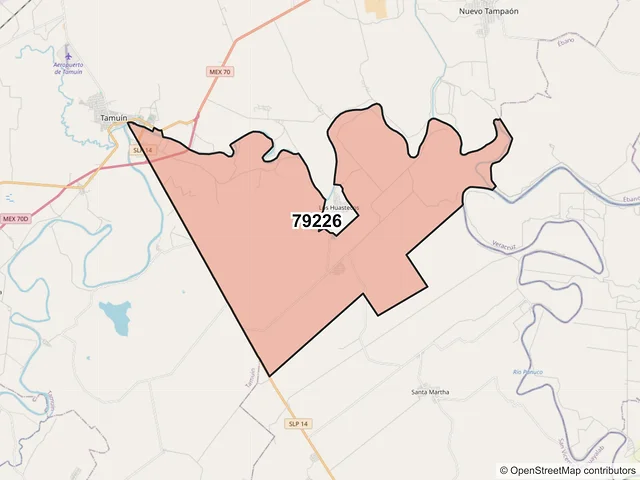 Mapa del código postal 79226, Tamuín, San Luis Potosí