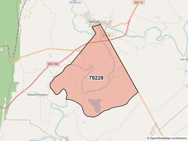 Mapa del código postal 79228, Tamuín, San Luis Potosí