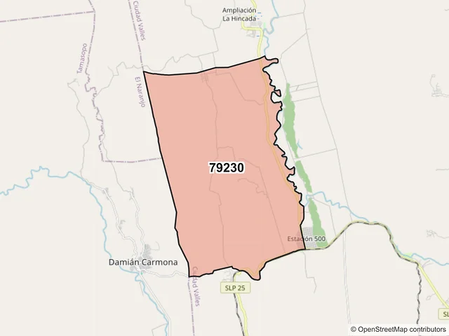 Mapa del código postal 79230, Ciudad Valles, San Luis Potosí