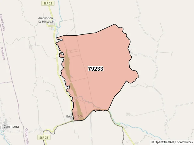 Mapa del código postal 79233, Ciudad Valles, San Luis Potosí