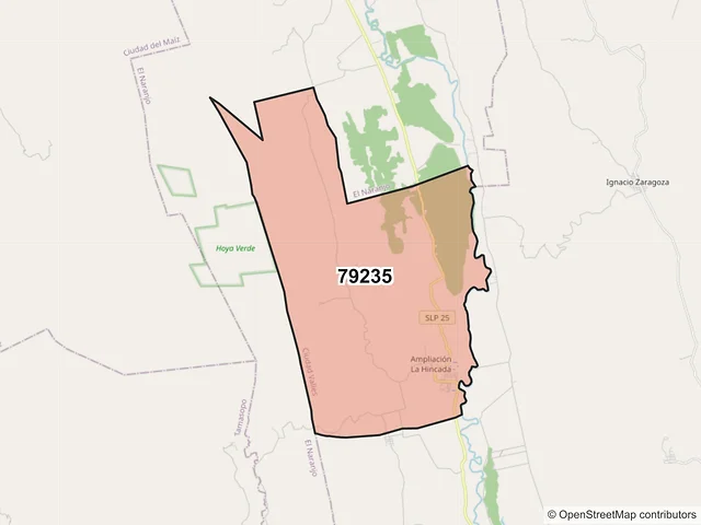 Mapa del código postal 79235, Ciudad Valles, San Luis Potosí