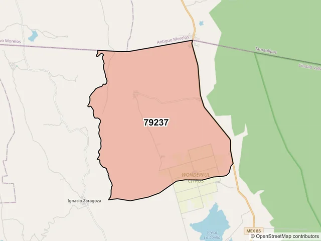 Mapa del código postal 79237, Ciudad Valles, San Luis Potosí