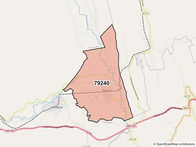 Mapa del código postal 79240, Ciudad Valles, San Luis Potosí