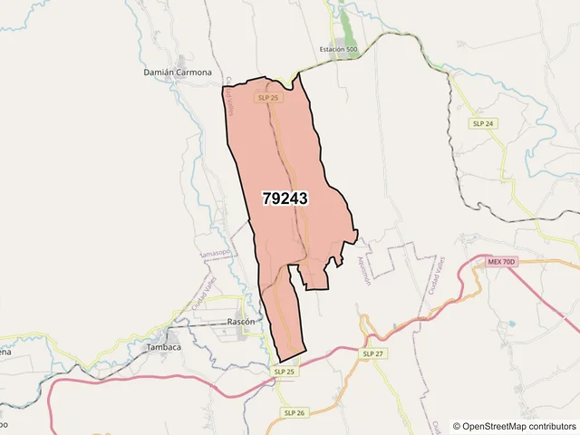 Mapa del código postal 79243, Ciudad Valles, San Luis Potosí