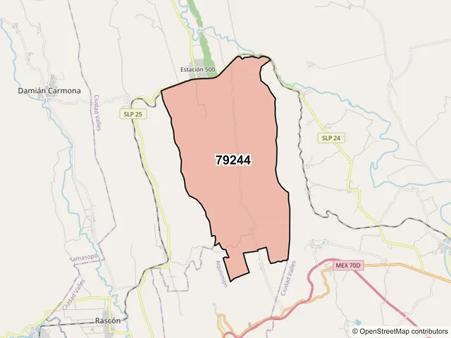 Mapa del código postal 79244, Ciudad Valles, San Luis Potosí