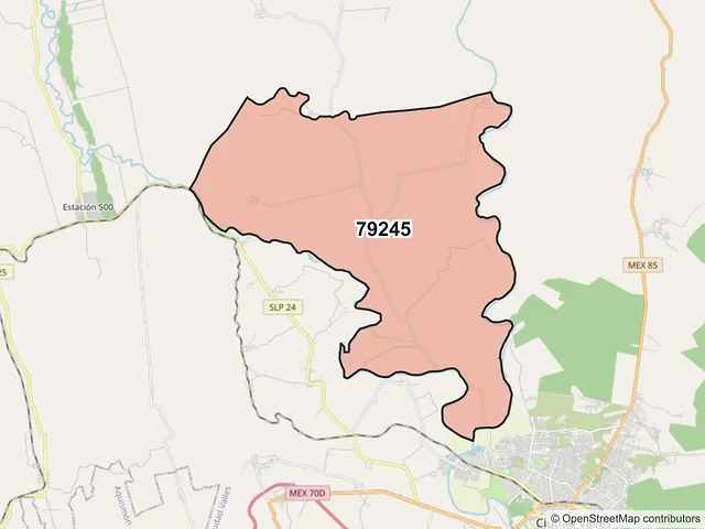 Mapa del código postal 79245, Ciudad Valles, San Luis Potosí
