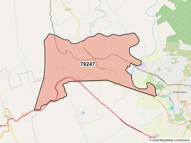 Mapa del código postal 79247, Ciudad Valles, San Luis Potosí