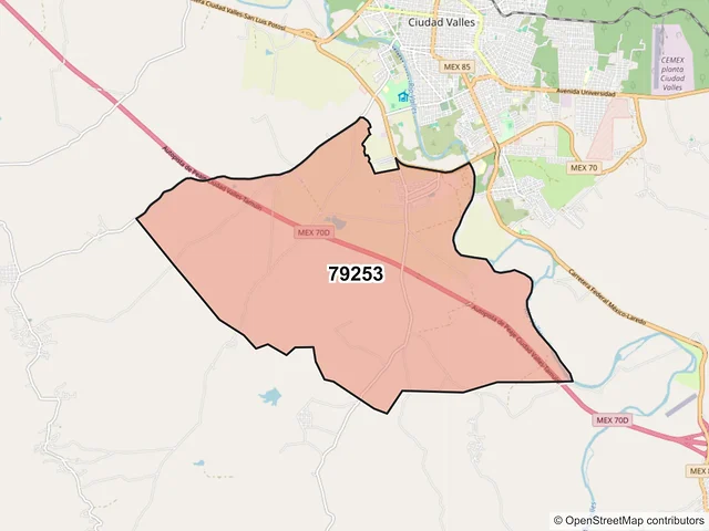 Mapa del código postal 79253, Ciudad Valles, San Luis Potosí