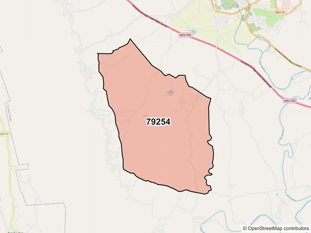 Mapa del código postal 79254, Ciudad Valles, San Luis Potosí