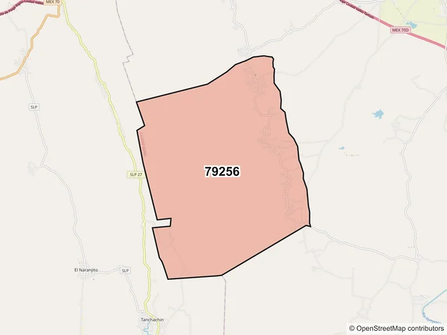 Mapa del código postal 79256, Ciudad Valles, San Luis Potosí