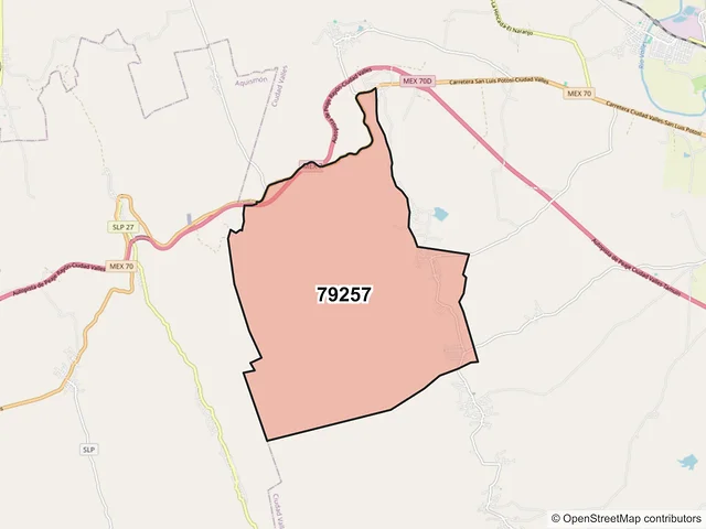 Mapa del código postal 79257, Ciudad Valles, San Luis Potosí