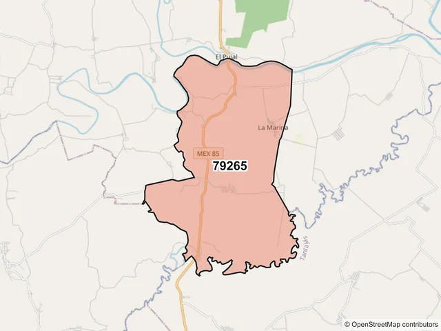 Mapa del código postal 79265, Ciudad Valles, San Luis Potosí
