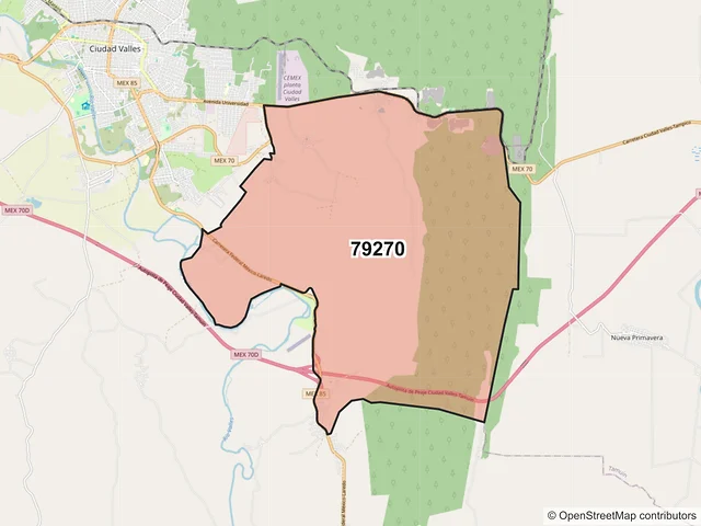 Mapa del código postal 79270, Ciudad Valles, San Luis Potosí