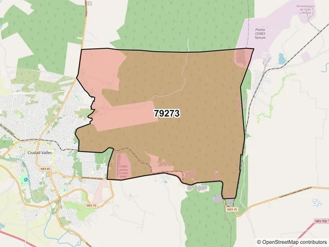 Mapa del código postal 79273, Ciudad Valles, San Luis Potosí