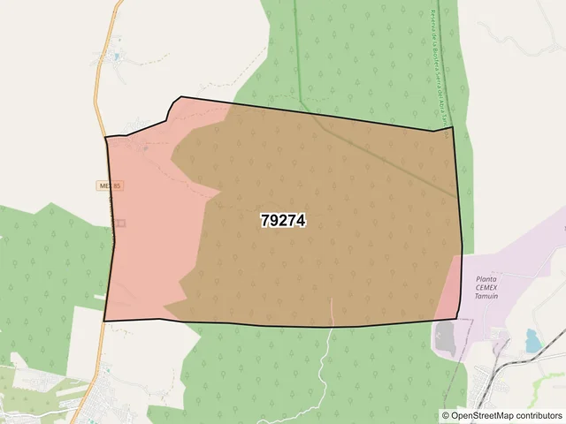 Mapa del código postal 79274, Ciudad Valles, San Luis Potosí