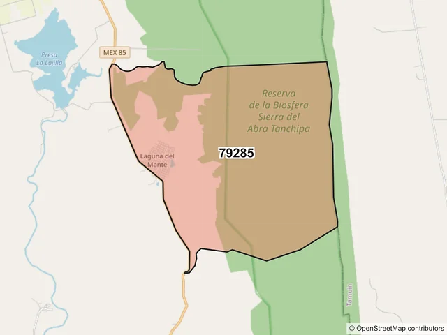 Mapa del código postal 79285, Ciudad Valles, San Luis Potosí