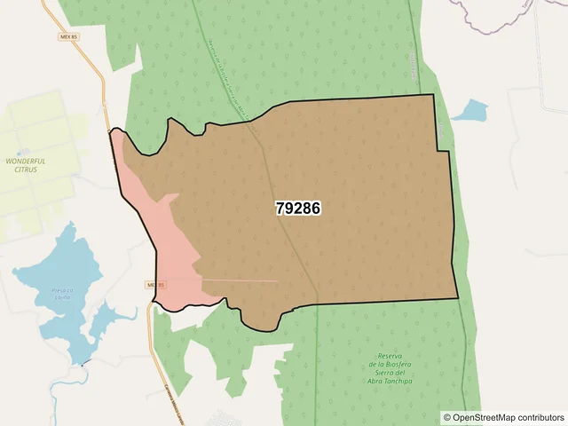 Mapa del código postal 79286, Ciudad Valles, San Luis Potosí