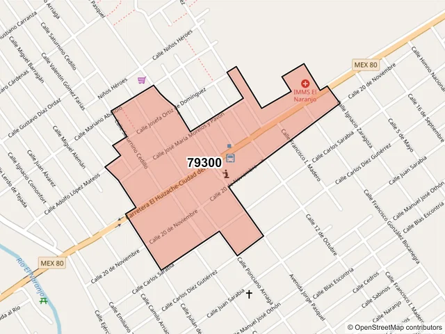 Mapa del código postal 79300, El Naranjo, San Luis Potosí