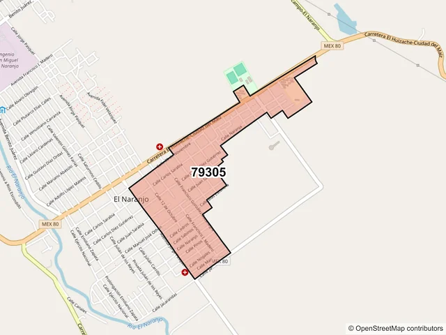 Mapa del código postal 79305, El Naranjo, San Luis Potosí