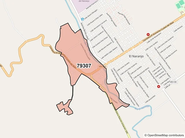Mapa del código postal 79307, El Naranjo, San Luis Potosí