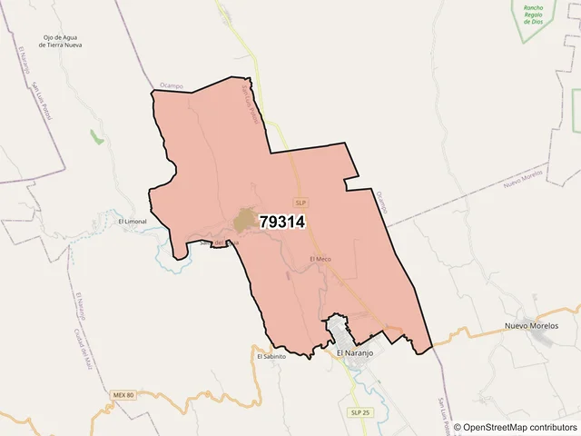 Mapa del código postal 79314, El Naranjo, San Luis Potosí