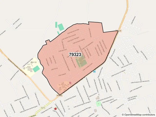 Mapa del código postal 79323, Ciudad del Maíz, San Luis Potosí