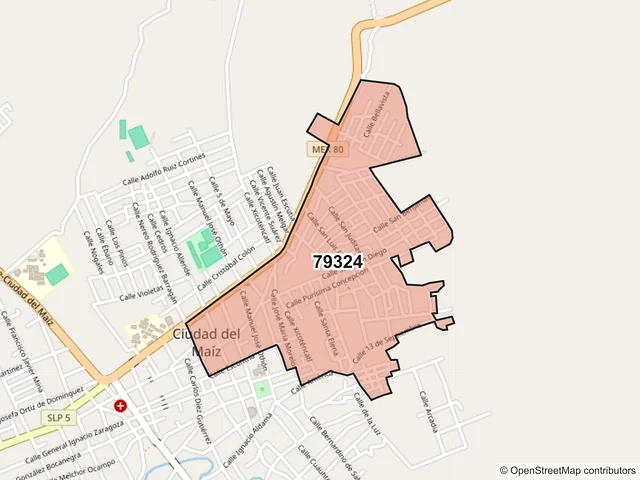 Mapa del código postal 79324, Ciudad del Maíz, San Luis Potosí
