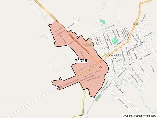 Mapa del código postal 79326, Ciudad del Maíz, San Luis Potosí